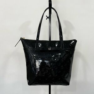 Kate Spade Patent Leather Tote Black Shoulder Bag Glossy Shiny Gold Tone Spade